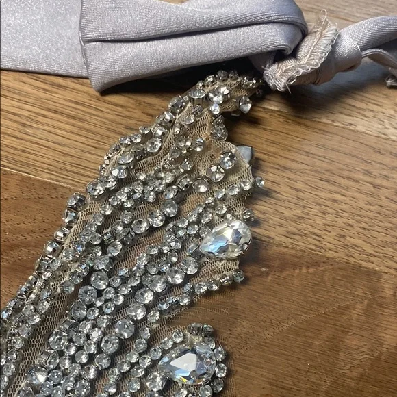 Silver Embellished Halter bedazzled Cocktail Dress - Picture 3 of 17